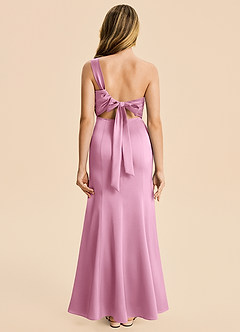Azazie Ren Junior Candy Pink A-Line Pleated Stretch Satin Dress image1