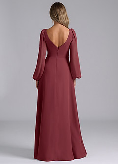 Azazie Omari Bridesmaid Dresses Merlot A-Line Long Sleeve Chiffon Dress image6