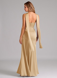 Azazie Shiloh Bridesmaid Dresses Gold Mermaid Strapless Stretch Satin Convertible Dress image7