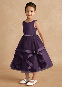 Azazie Posy Flower Girl Dresses Plum A-Line Beaded Tulle Dress image3