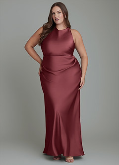Azazie Evadne Bridesmaid Dresses Merlot Sheath Pleated Stretch Satin Dress image7