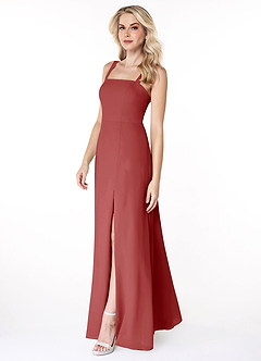 Azazie Jay Bridesmaid Dresses Rust A-Line Square Neckline Side Slit Chiffon Dress image4