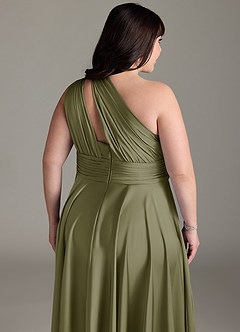 Azazie Charlize Robes de demoiselle d'honneur Robe Trapèze en Satin extensible Ue épaule Pistache image16