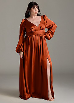 Azazie Norah Robes de demoiselle d'honneur Robe Trapèze en Satin extensible Paprika image9