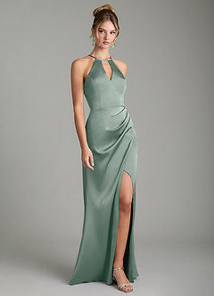 Azazie Aidyn Robes de demoiselle d'honneur Robe Fourreau en Satin extensible Plissée Sauge D'argent image3