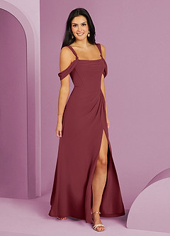 Barbie ♥ Azazie Vestidos de damas de honor Vestido de Merlot de Gasa de Corte en A con Vestidos sin tirantes image3