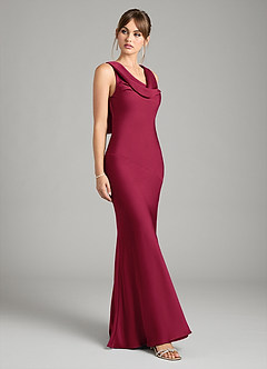 Azazie Rylina Bridesmaid Dresses Burgundy Mermaid Stretch Satin Dress image5