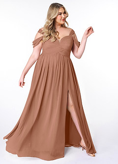 Azazie Lianne Robes de demoiselle d'honneur Robe Trapèze en Mousseline de soie Épaule décolletée Bronze image10