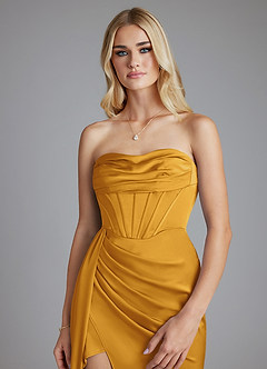 Azazie Amyra Bridesmaid Dresses Butterscotch Mermaid Off the Shoulder Stretch Satin Convertible Dress image8