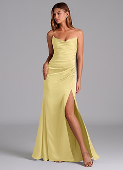 Azazie Claudelle Bridesmaid Dresses Lemon Sorbet Mermaid Strapless Stretch Satin Dress image1