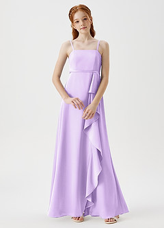 Azazie Kaylee Junior Lilac A-Line with Belt Stretch Satin Dress image1