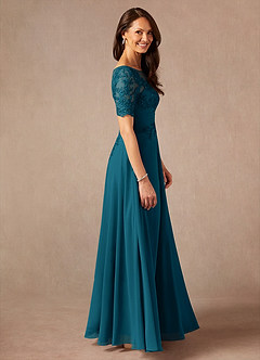 Azazie Raissa Abiti per la Madre della Sposa Abito A-Line in Chiffon Pizzo Blu Inchiostro image4