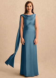 Azazie Sanah Girls Formal Flower Girl Klänningar Klänning A-Line i Stretch Satin Plisserad image4