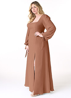 Azazie Leonia Bridesmaid Dresses Bronzer A-Line Long Sleeve Chiffon Dress image10