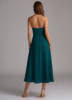 Azazie Wren 신부 들러리 드레스 A라인 스트랩리스 쉬폰 티 길이 드레스 image2