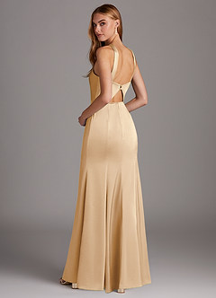 Azazie Elana Final Sale Champagne Mermaid Side Slit Stretch Satin Dress image2