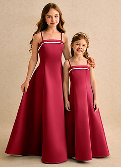 Azazie Izel Girls Formal Flower Girl Dresses Ivory Scarlet A-Line Pleated Matte Satin Dress image2