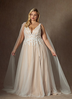 Azazie Goddess Wedding Dresses Diamond White Champagne A-Line V-Neck Sequins Tulle Dress image9
