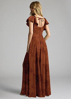 Azazie Bondi Bridesmaid Dresses Burnt Orange Floral A-Line Bow Stretch Satin Dress image3