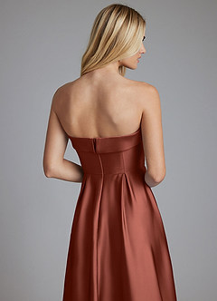 Azazie Lucienne Bridesmaid Dresses Auburn A-Line Strapless Stretch Satin Convertible Dress image6