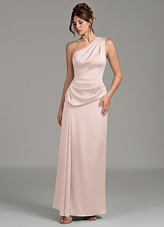 Azazie Zahira Robes à essayer chez vous Robe Fourreau en Satin extensible Une épaule Rose Pâle image5