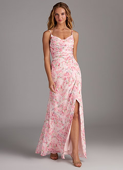 Azazie Deandra Bridesmaid Dresses Abstract Watercolor Floral Mermaid Pleated Chiffon Dress image3
