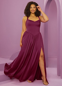 Barbie ♥ Azazie Bridesmaid Dresses Mulberry A-Line with Pockets Stretch Satin Dress image8