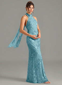 Azazie Velli Bridesmaid Dresses Celestial Azure Mermaid High Neck Mesh Dress image3