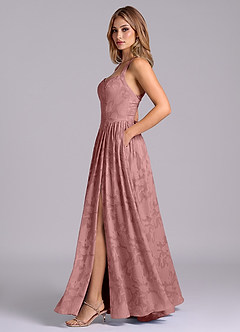 Azazie Francis Brautjungfernkleider A-Linie Korsett Blumen-Burnout Kleid Altrosa image3