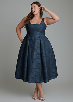 Azazie Amalie Bridesmaid Dresses Dark Navy A-Line Pleated Floral Burnout Dress image12