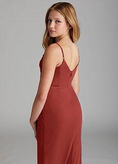 Azazie Deandra Junior Terracotta Sheath Mesh Dress image5