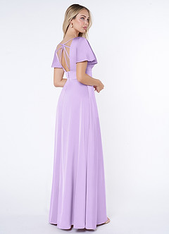 Azazie Lani Bridesmaid Dresses Lilac A-Line Flounce Sleeve Stretch Satin Dress image5