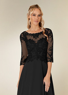Azazie Monza Mother of the Bride Dresses Black A-Line Lace Chiffon Dress image5