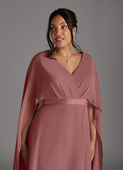 Azazie Isa Mother of the Bride Dresses Desert Rose A-Line V-Neck Pleated Chiffon Dress image11