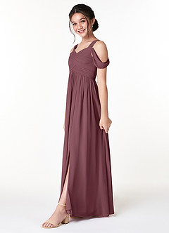 Azazie Lianne Junior Sangria A-Line Off the Shoulder Chiffon Dress image3