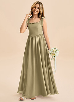 Azazie Delia Junior Abito A-Line in Chiffon Fiocco Verde Muschio image4