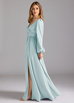 Azazie Norah Brautjungfernkleider A-Linie Stretch-Satin Kleid Seegrün image4