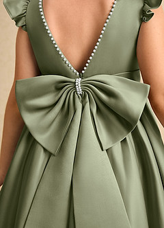 Azazie Dumpling Flower Girl Dresses Pistachio A-Line Bow Matte Satin Dress image6