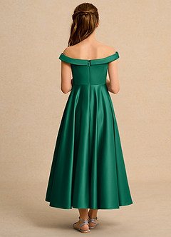 Azazie Teeny Junior Formal Jurken voor bloemenmeisjes A-Lijn Jurk van Mat Satijn Geplooid Smaragd image2