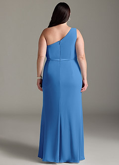 Azazie Liza Vestidos de damas de honor Vestido de Azul Grisaceo de Gasa de Corte Sirena con Hombro unilateral image7