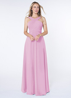 Azazie Kaleigh Robes de demoiselle d'honneur Robe Trapèze en Mousseline de soie Plissée Rose Bonbon image1