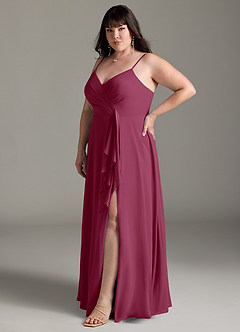 Azazie Akita Brautjungfernkleider A-Linie Chiffon Kleid Maulbeerrot image8