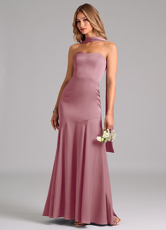 Azazie Shiloh Vestidos de damas de honor Vestido de Malva Vintage de Satén Elástico de Corte Sirena Convertible con Sin tirantes image6