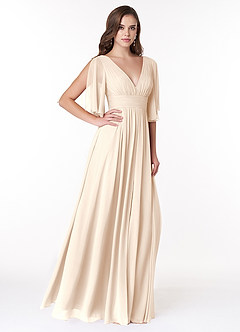 Azazie Temeka Bridesmaid Dresses White Alabaster A-Line Ruched Chiffon Dress image4
