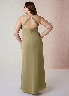 Azazie Manila Bridesmaid Dresses Moss Green Sheath V-Neck Chiffon Dress image8