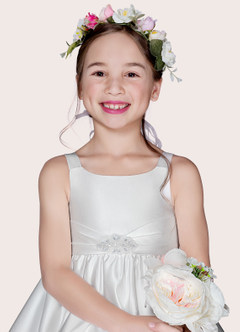 Azazie Tavia Flower Girl Dresses Ball-Gown Beaded Matte Satin Tea-Length Dress image4