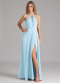 Azazie Evalleen Bridesmaid Dresses Sky Blue A-Line Pleated Stretch Satin Dress image1