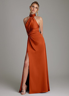Azazie Gracelynn Bridesmaid Dresses Paprika Sheath Pleated Stretch Satin Dress image5