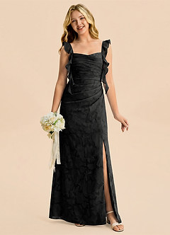 Azazie Jessamine Junior Black Mermaid Sweetheart Neckline Floral Burnout Dress image1