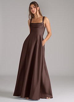 Azazie Shaude Bridesmaid Dresses Ganache A-Line Pleated Stretch Satin Dress image4